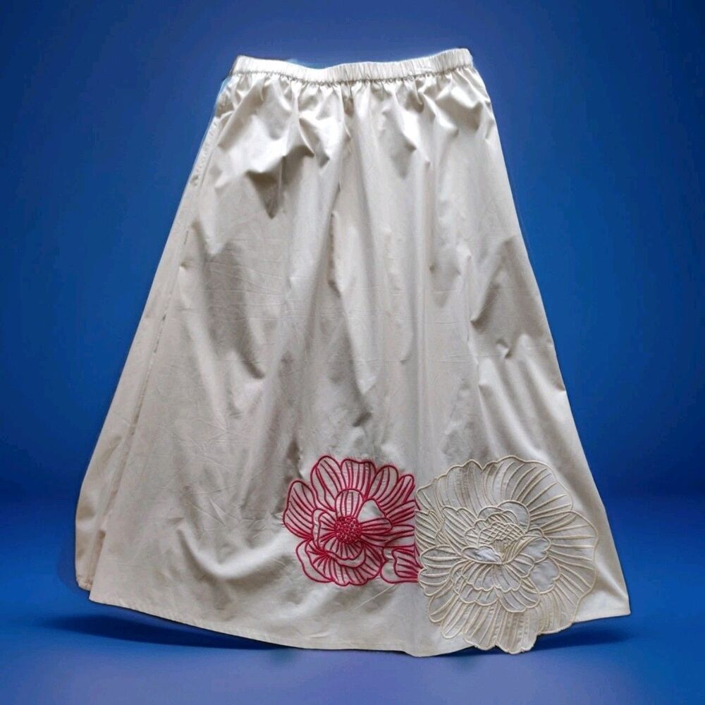 NEW Laffaire Womens Skirt XL Maxi Large Tan Embroidered Handmade Art Boho Artsy